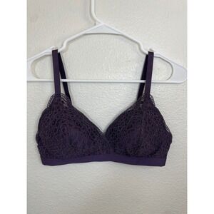 Warners Women's 34B Full Coverage Wireless Comfort‎ Lace Bralette Purple Bra